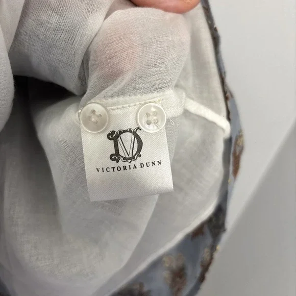 Victoria Dunn Blouse Floral Pintuck Mock Collar Ruffle Flutter Sleeves Women's S - Picture 6 of 9